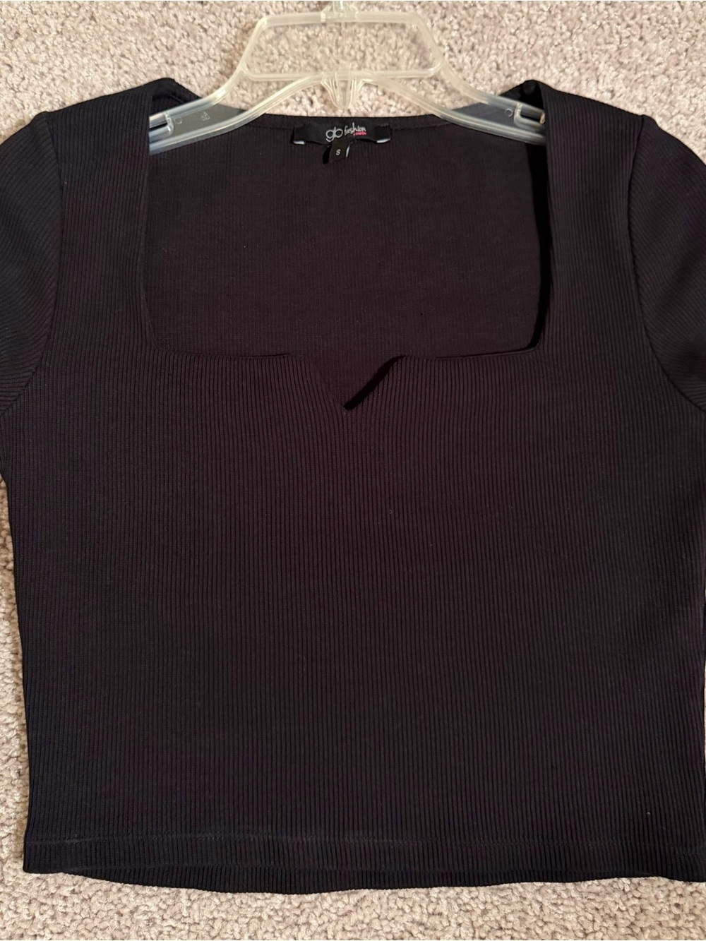 Black Ribbed Square-Neck Crop Top